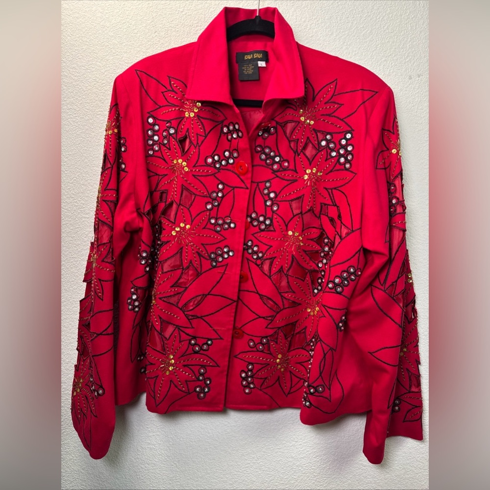 Bala Bala red embellished women blazer. Size L 100% silk